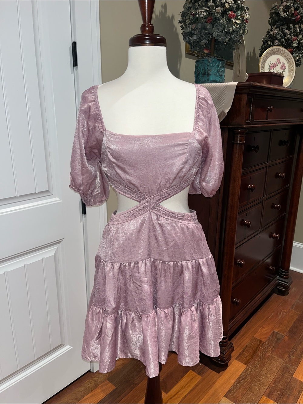 Altar'd State Dusty Rose Cutout Tiered Mini Dress
